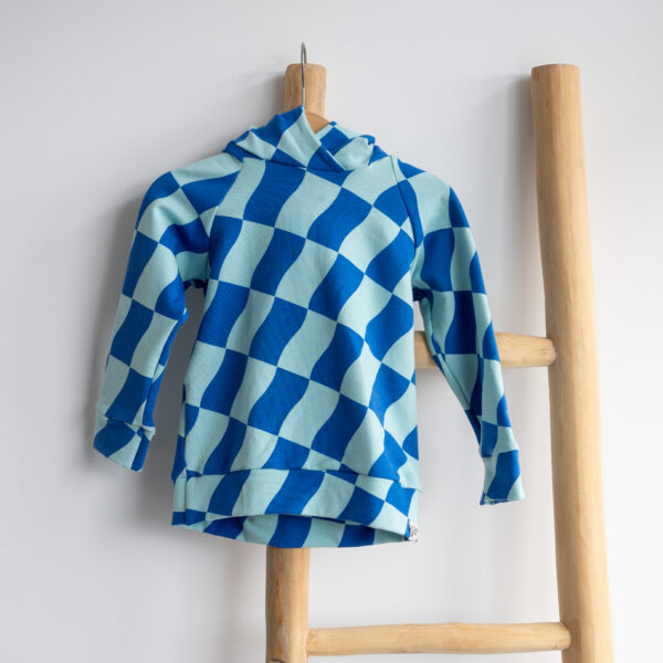 Jongens hoodie met blauw/wit geruite print.
